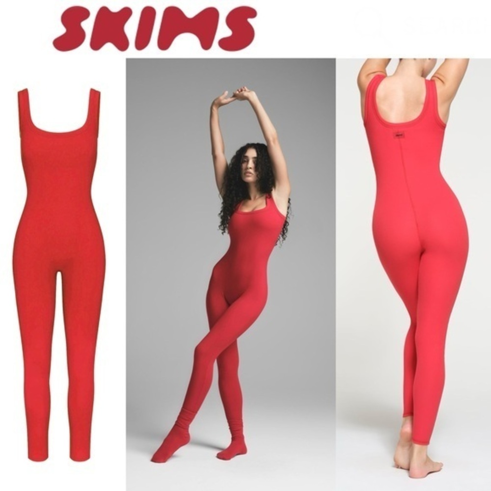 SKIMS COTTON RIB TANK CATSUIT ONESIE IN RED L NWT